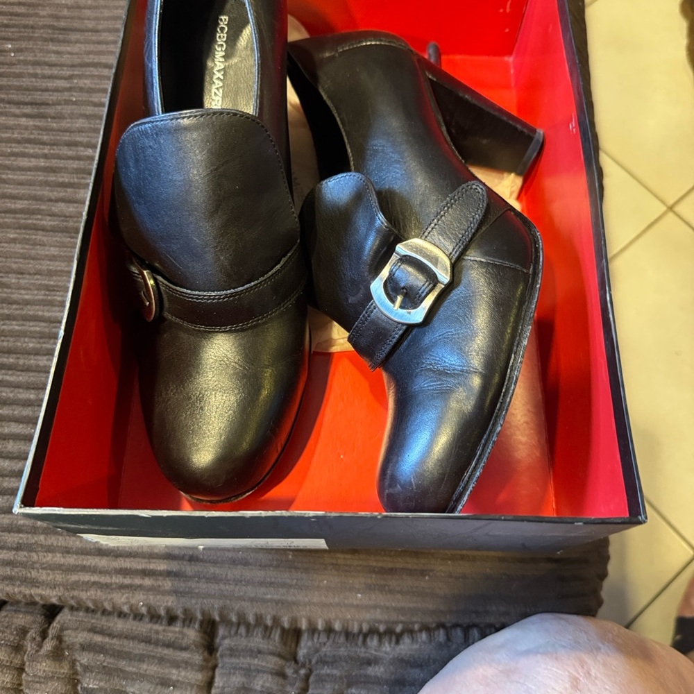 BCBGMaxAzria Black Leather Ankle Booties with Buckle